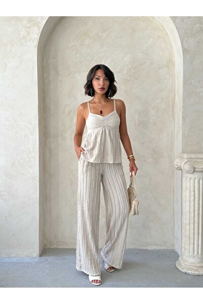 beşirebutik Wick Patterned Suspender Buluz Pants Two-Piece Top and Bottom Set