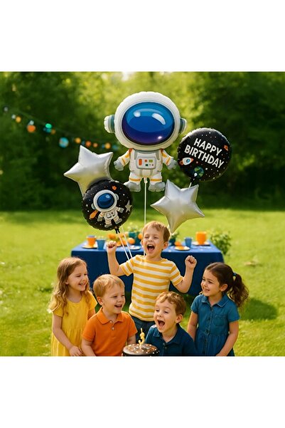 zola Σετ 5 διαστημικών μπαλονιών, Zola, αστροναύτης, διαφορετικά μεγέθη, ασημί