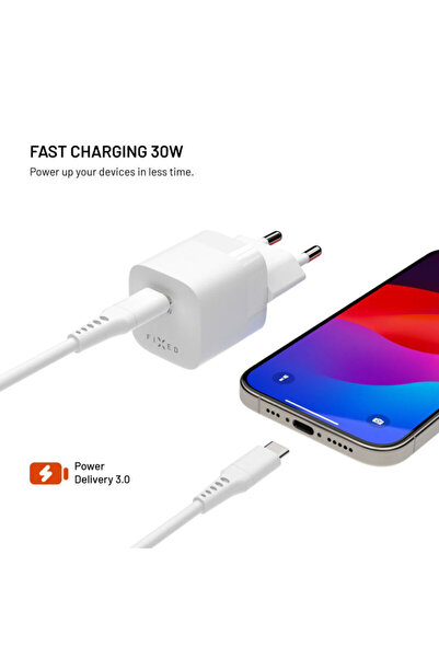 FIXED Încărcător de perete GaN Type-C + cablu, 30W, alb, FIXCG30M-CC-WH