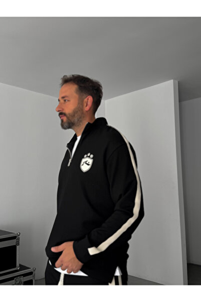 BYBASICMAN Черна блуза с релефен полуцип RES-1045