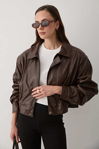 Laluvia Кафяво късо кожено яке - 1710