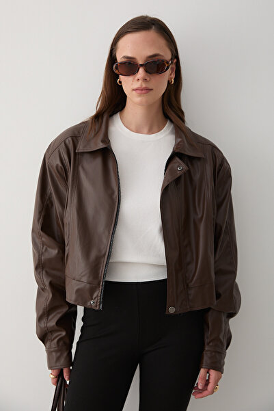 Laluvia Кафяво късо кожено яке - 1710