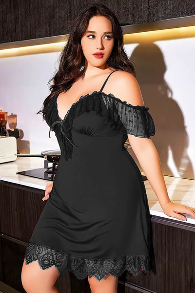 Viselya Plus size black nightgown