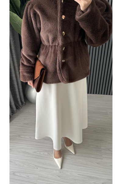 Molly Nelly Kadın Tüylü Gold Düğmeli Şık Mont