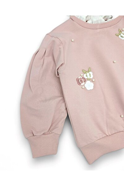 VOY KİDS Girl's Floral Embroidered Collar Detail, Leggings Included, Ages 2-10, Stylish Top and Bottom Set