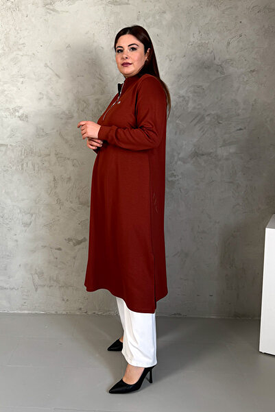 ModaPlaza Women's Collar Zippered Modal Long Tunic 7561