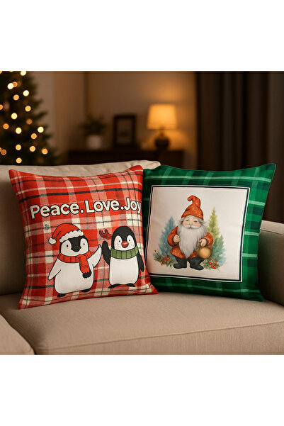 Limon Soft Christmas Themed 2-in-1 Velvet Cushion Cover 43X43 cm Embroidery Look Set Digital Printed