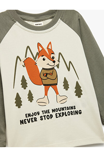 Koton Long Sleeve Crew Neck Printed Cotton T-Shirt