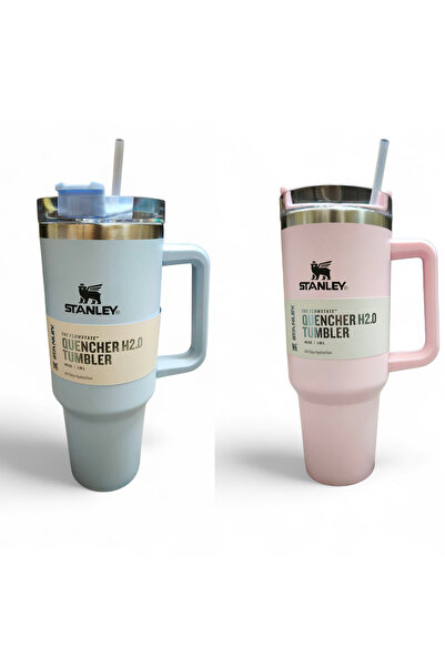 Generic قطعتان من كوب Quencher H2.0 المصنوع من الفولاذ المقاوم للصدأ مع غطاء وقشة للماء أو القهوة