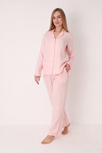 NBB 100% cotton, muslin woven, buttoned front, shirt collar women's pajama set