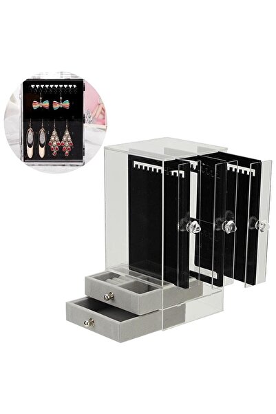 zola Jewelry organizer, three removable drawers, plastic, 13x13x24.5 cm, black/grey