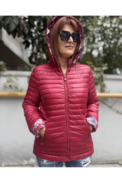 DenizEge Italian Double-Sided Floral Short Coat Red