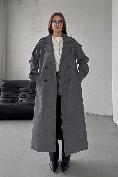 Moderk Oversize Astarlı Uzun Kaşe Kaban Kadın Mont Ceket