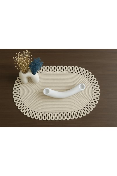 odiyo Natural Jute, Patterned, Cream-Colored Wicker, American Style, Table, Coffee Table Cover Runner. 30X70