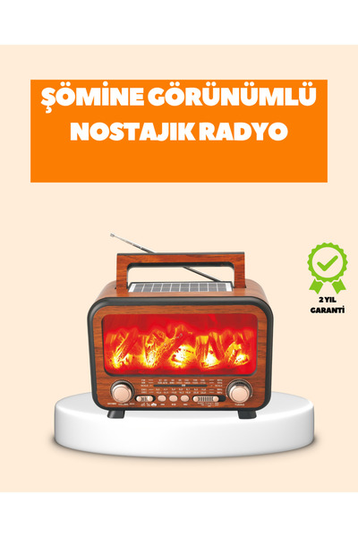 Clevora Şömine Alev Işıklı Solar Bluetooth Hoparlör – 7W Güçlü Ses, FM Radyo