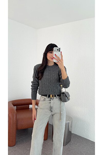 HAZELANNA Pulover tricotat cu păr antracit