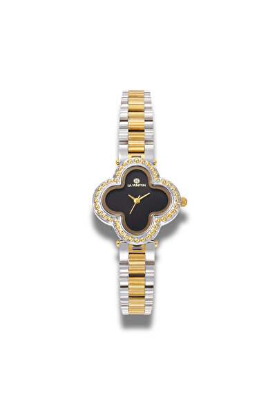 la vunton ساعة ذهبية فضية فاخرة بميناء أسود – أناقة راقية للمرأة العصرية