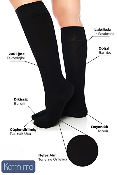 BENDEHEPSİ Diz Altı Dikişsiz Bambu Kadın Çorap Kışlık Çizme Bot Çorabı-siyah