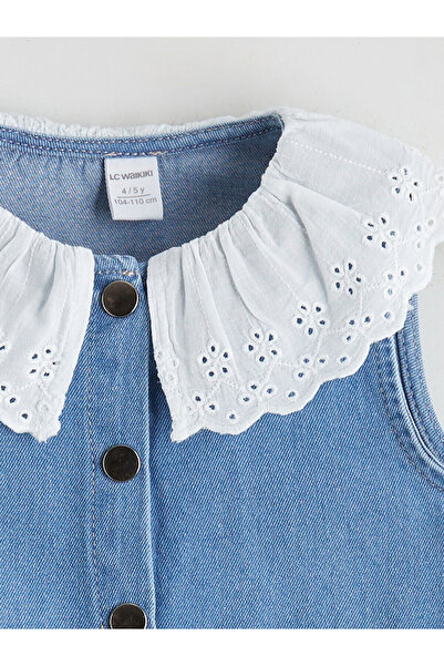 LC Waikiki Indigo Bebe Yaka Kız Çocuk Jean Elbise (W5)