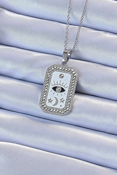 Skygo 316L سلسلة فولاذية فضية اللون مطلية بالمينا الزركون حجر العين الشكل قلا...