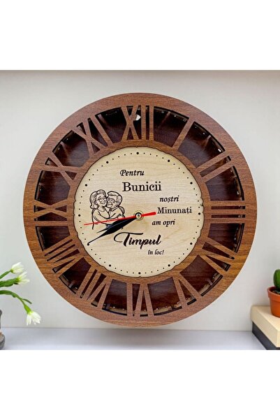 OEM Wall clock, personalized gift with message for Grandparents, 40 cm, walnut