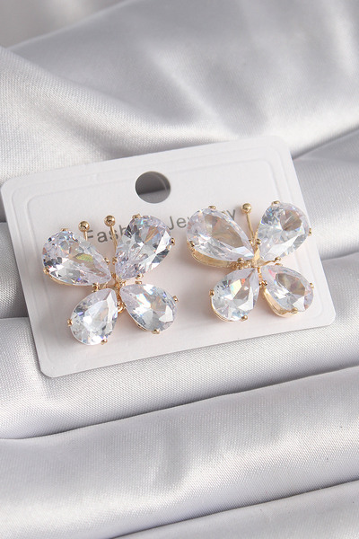 Skygo Brass Gold Color Zircon Stone Butterfly Model Women's Earrings - Tj-Bkp9614