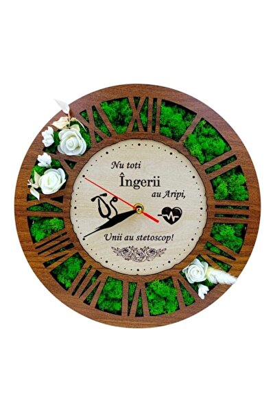 OEM Wall clock decorated with stabilized moss, personalized message for Doctor/Physician, 30cm, walnut
