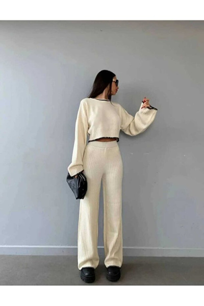 H&E LUXURY DESIGN Чорно-білий деталізований трикотажний комплект – зручний крій, модель оверсайз