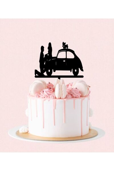 Bloom Atelier Cake Topper Cuplu Masina Catel, Plexiglas Negru