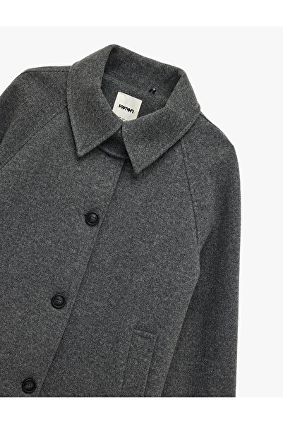 Koton Double-Breasted Short Cashmere Coat with Long Sleeves and Pockets