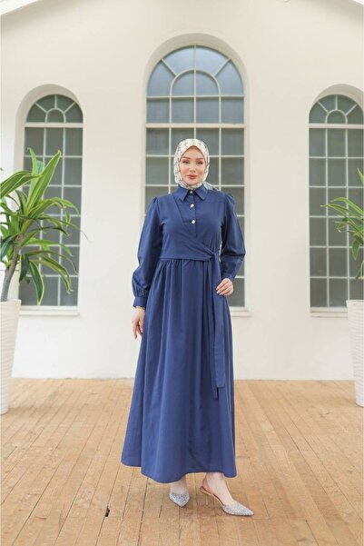 HEDEF DAİSY Γυναικεία Ρούχα Μακρύ Φόρεμα με Λεπτομέρεια με κορδόνια και κουμπιά