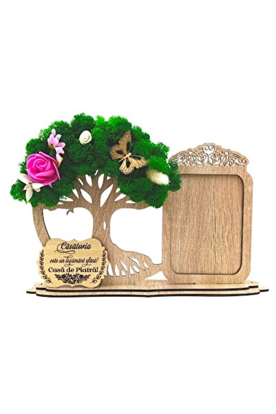 OEM Ramă foto decorativă „Copacul Vieții” cu licheni, mesaj de nuntă/Casatorie – 30x18 cm, sonom