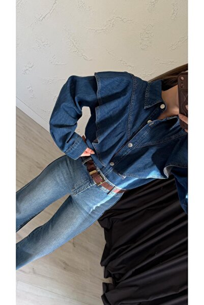 elif teke قميص دينم مكشكش باللون الأزرق