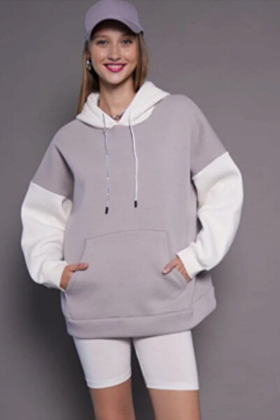 ESSFASIHON سترة مبطن بالصوف V-Neck K بغطاء رأس من القطن الممشط بثلاث خيوط