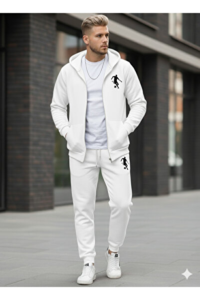 dwnwear Futbol-Basketbol Silüet Baskılı Alt-üst Takımı–Kapüşonlu Fermuarlı Sw...