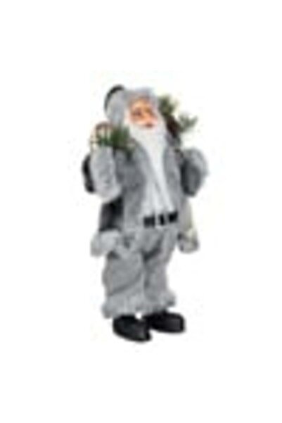 Rovitech Figurină decorativă Moș Crăciun cu blană albă și gri și schiuri 30 cm