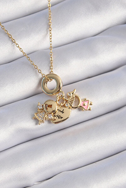 Skygo 316L Steel Gold Color Zircon Stone Detail Child Figure Charm Model Women's Necklace - Tj-Bko9324