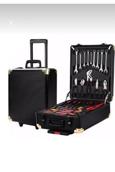 İSTECNO حقيبة معدنية تحتوي على 187 قطعة من الأدوات المهنية والمقابس مع عجلات