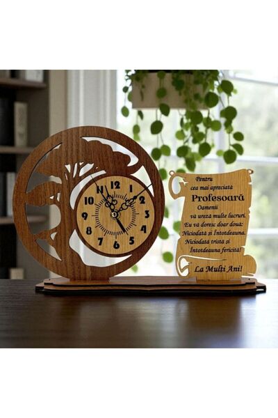 OEM Decorative Wooden Bonsai Clock for Teacher "The Most Appreciated" - 30x20 cm, Personalized Gift