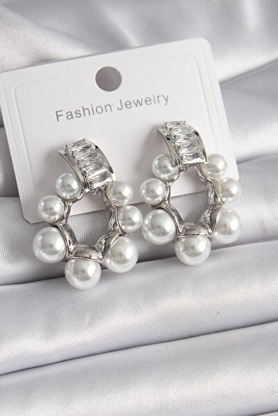 Skygo أقراط نسائية من حجر الزركون واللؤلؤ باللون الفضي والنحاسي - TJ-BKP9619