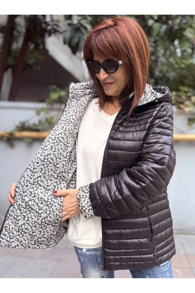 DenizEge Italian Mine Floral Coat Black