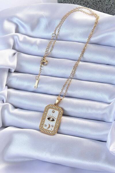 Skygo 316L Steel Chain Gold Color Enamel Zircon Stone Eye Figure Tarot Necklace - Tj-Bko9215