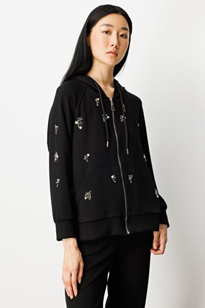 ON TRİKO كارديجان نسائي بغطاء رأس بتفاصيل حجرية 66503