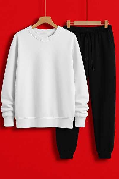 TUNWEX White Zero-Yaka Black Bottom Unprinted Suit