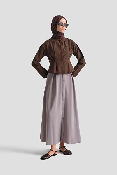 Armine TREND Button Detail Flawed Skirt 25Yt113 Gray