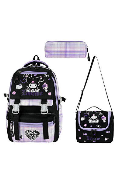 QİELL Kaliteli Ekose Kumaş İlkokul Kız Çantası Kuromili Termal Beslenmeli ve ...