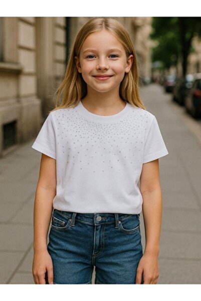 Zekids Girl's Stone Embroidered Cotton T-Shirt