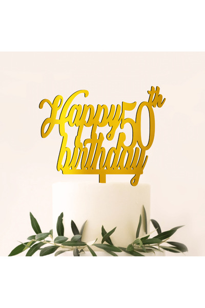 Bloom Atelier Cake Topper Aniversare Casatorie, Happy 50th Birthday, oglindă acrilică aurie