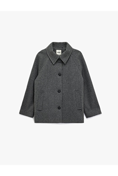 Koton Double-Breasted Short Cashmere Coat with Long Sleeves and Pockets