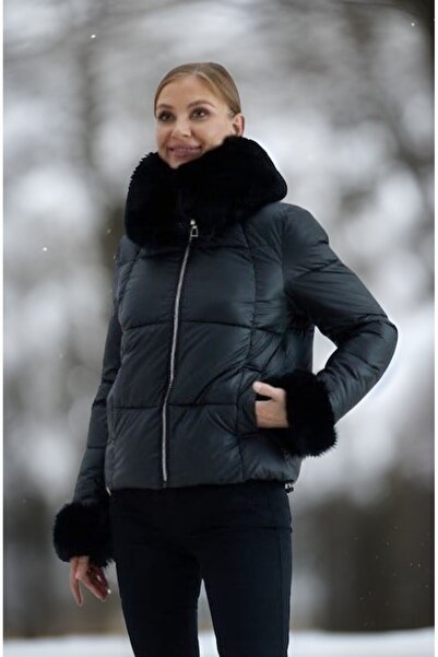 OEM Short women's jacket, faux fur, black, size XL